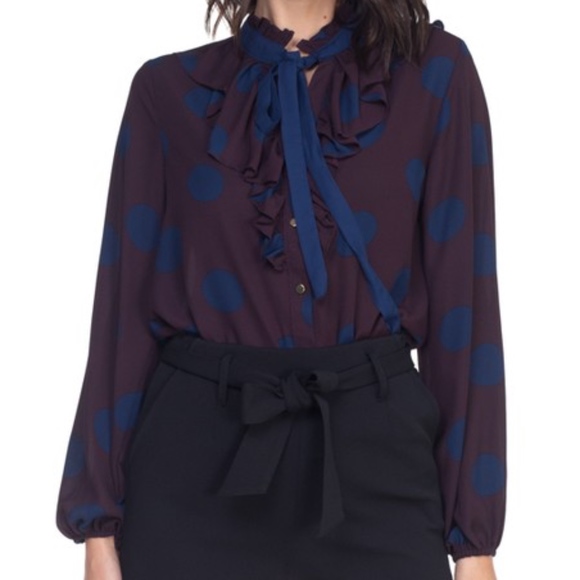 Haute Monde Tops - Plum Polka Dot Long Sleeve Blouse